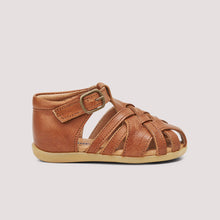 Load image into Gallery viewer, Brown sandal with a buckle on a light gray background