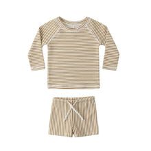 Load image into Gallery viewer, Quincy Mae - Finn Rashguard + Short Set (Honey Stripe Small)