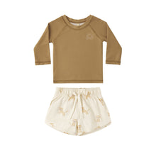 Load image into Gallery viewer, Quincy Mae - Rashguard (Honey) + Tiger Swimpants 2-3Y