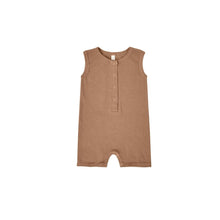Load image into Gallery viewer, Quincy Mae - Ribbed Henley Romper (Clay) 6-12M
