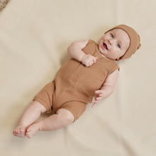 Load image into Gallery viewer, Quincy Mae - Ribbed Henley Romper (Clay) 6-12M
