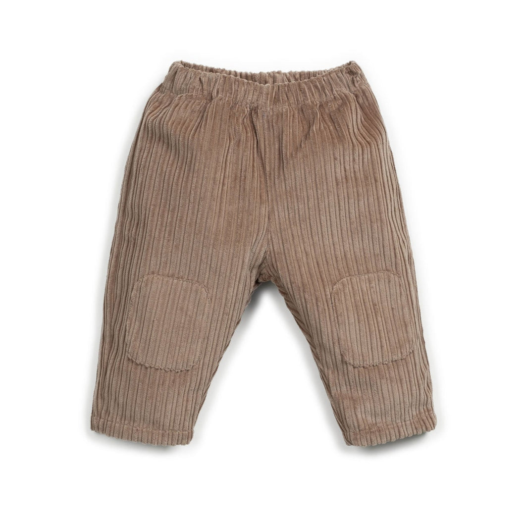 Brown corduroy pants on a white background
