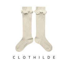 Load image into Gallery viewer, Collegien | Clothilde - Velvet-Trim Ribbed Knee Socks (Lamb)

