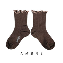 Load image into Gallery viewer, Collegien | Ambre- Lettuce Trim Pointelle Merino Socks (Chocolate)
