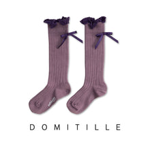 將圖片載入圖庫檢視器 [預購] Collegien | Domitille - Ribbed Knee Socks with Bow -Wisteria
