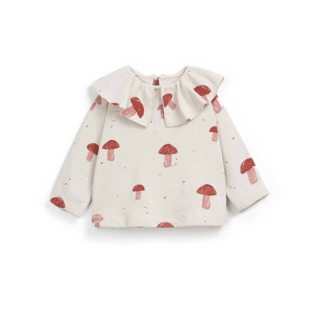 PLAY UP - T-Shirt with Red Mushroom Print Collar 12M