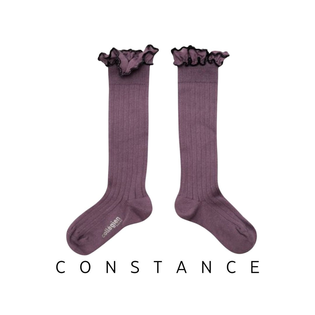 Collegien | Constance - Ribbed Knee Socks with Ruffle (Wisteria)