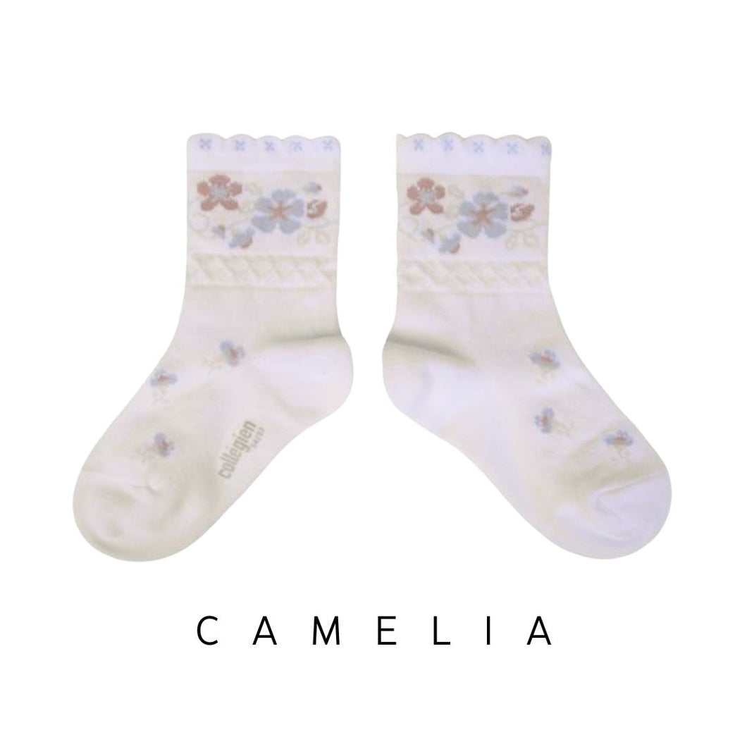 Collegien | Camelia - Jacquard Flower Ankle Socks (Snow White)