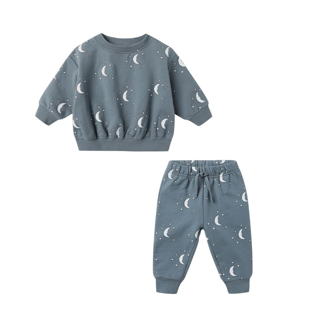 Quincy Mae -  Relaxed Fleece Sweater + Pant Set (Silver Moons)