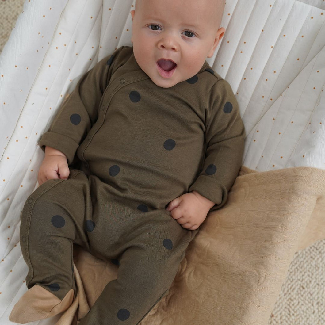 Organic Zoo - Olive Dots Suit with Contrast Feet