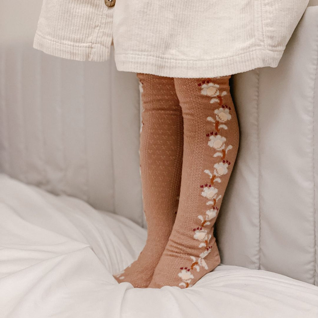 Collegien | Anthena - Jacquard Flower Pointelle Tights - Rose