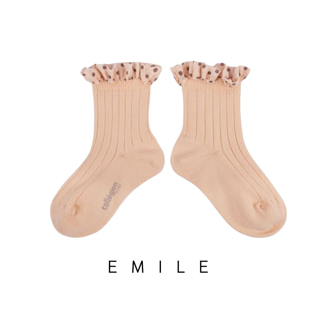 Collegien | Emilie - Polka Dots Ruffle Ankle Socks (Sorbet)