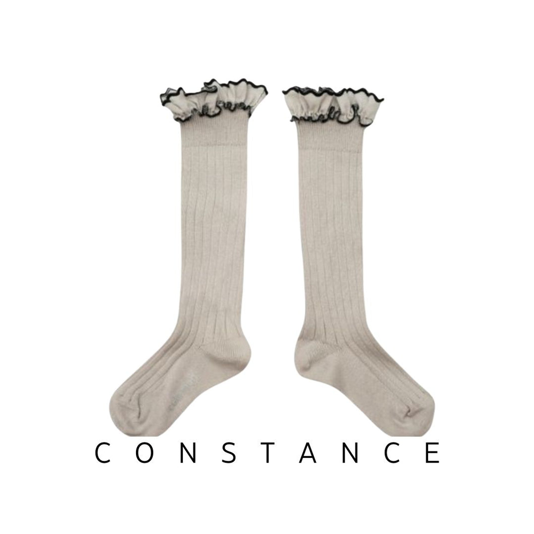 Collegien | Constance - Ribbed Knee Socks with Ruffle (Grey)
