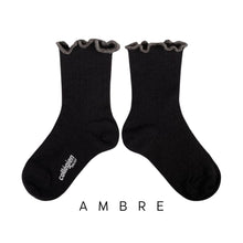 Load image into Gallery viewer, Collegien | Ambre - Lettuce Trim Pointelle Merino Socks (Black)
