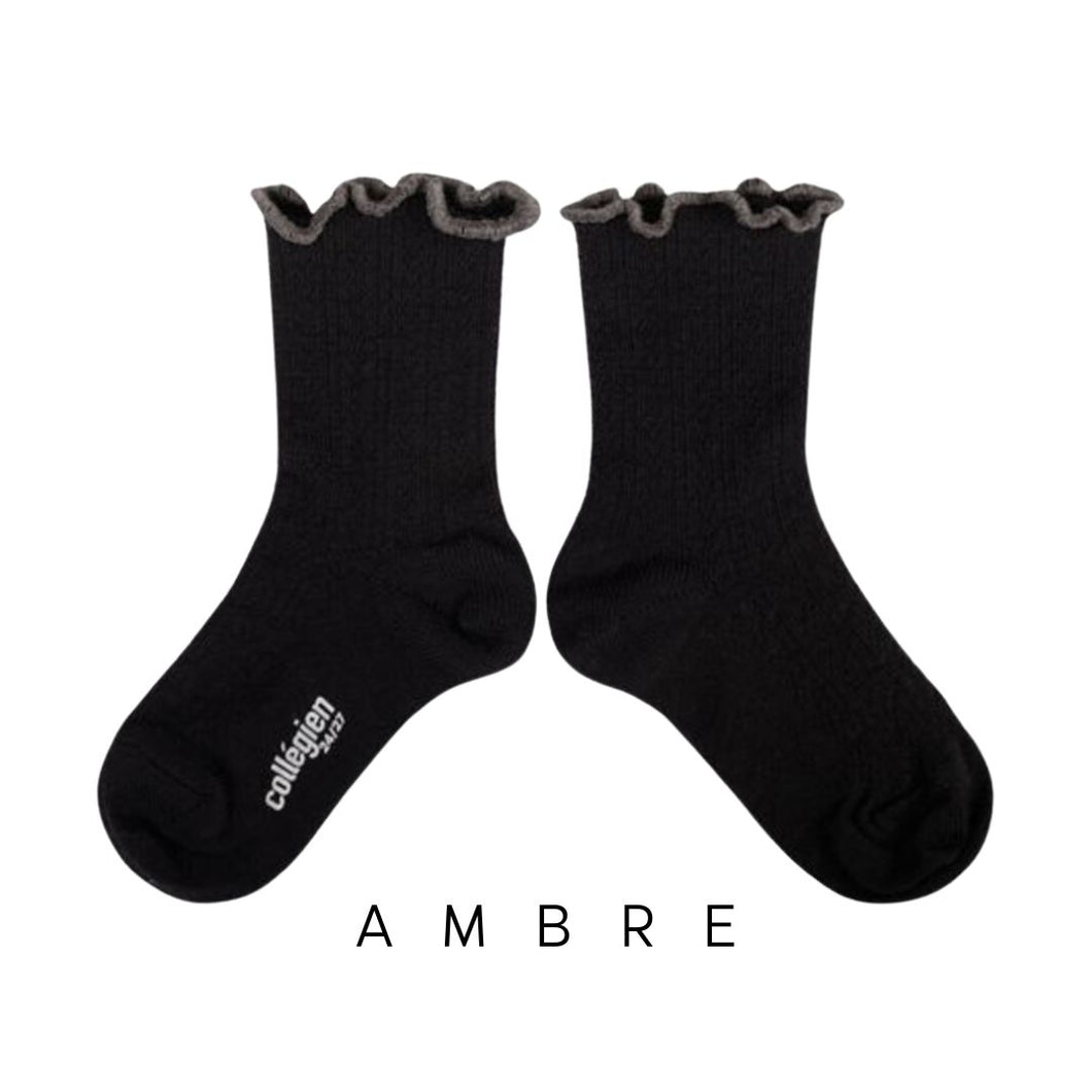 Collegien | Ambre - Lettuce Trim Pointelle Merino Socks (Black)
