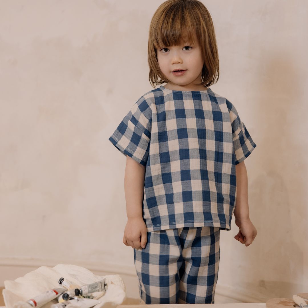 ボトムス organic zoo Blue Gingham Pants organic zoo Pottery Blue Gingham Fisherman Pa