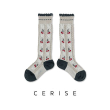 Load image into Gallery viewer, [預購] Collegien | Cerise - Jacquard Cherries and Bows Knee-high Socks (Passion Grey)
