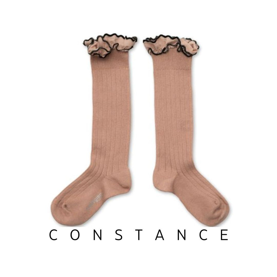 Collegien | Constance - Ribbed Knee Socks with Ruffle (Old Rose)