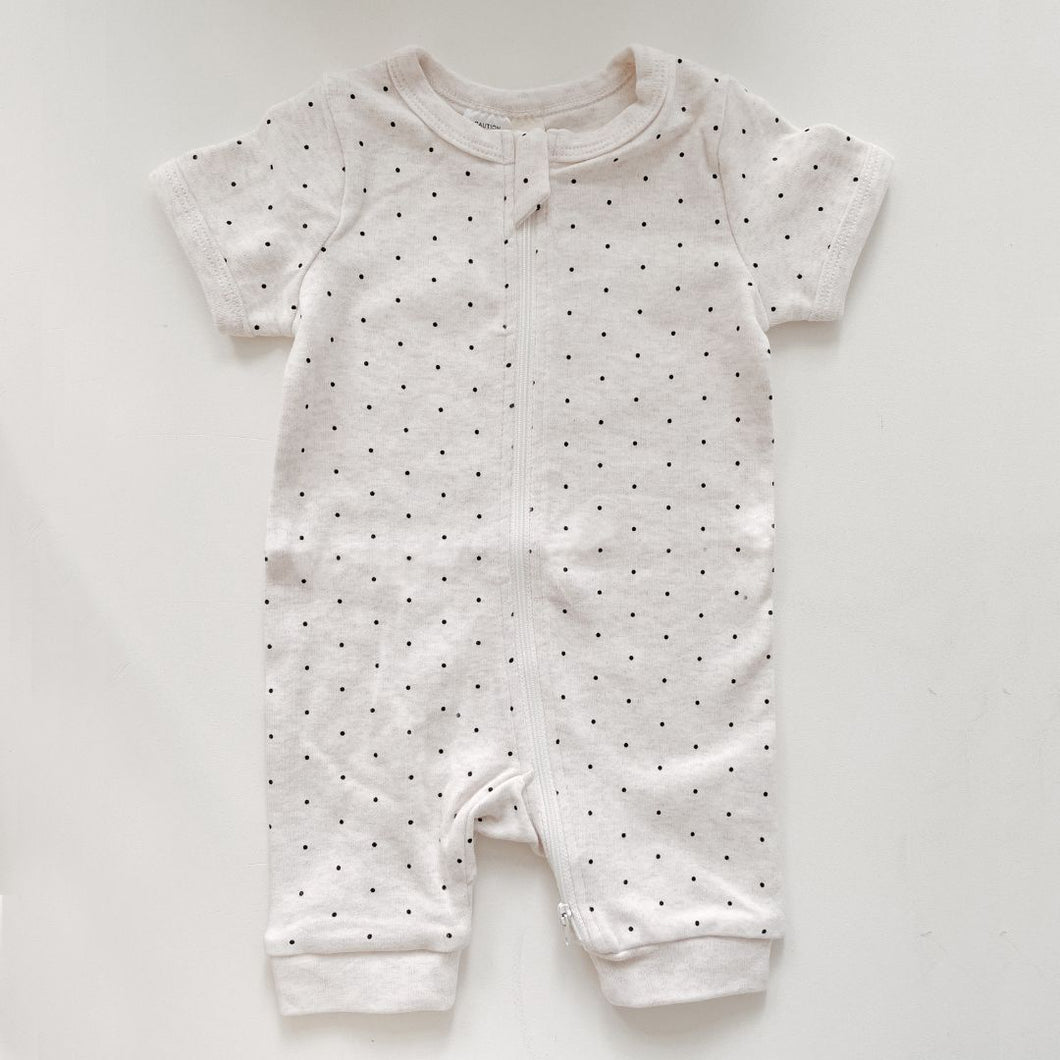 Oatmeal Dotty Summer Zip Up Jumpsuit 3-6M