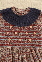 Load image into Gallery viewer, Bonjour Diary - Handsmock Blouse with Crochet Collar (Blue Flowers Field Print) 2Y-8Y
