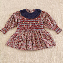 Load image into Gallery viewer, Bonjour Diary - Handsmock Blouse with Crochet Collar (Blue Flowers Field Print) 2Y-8Y

