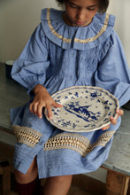 Load image into Gallery viewer, Bonjour Diary - Long Dress with Crochet Collar Blue Chambray Dress 2Y-8Y
