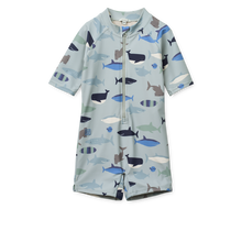 Load image into Gallery viewer, Liewood - Max Printed Shortsleeve Swimsuit (Shark / Dove blue)
