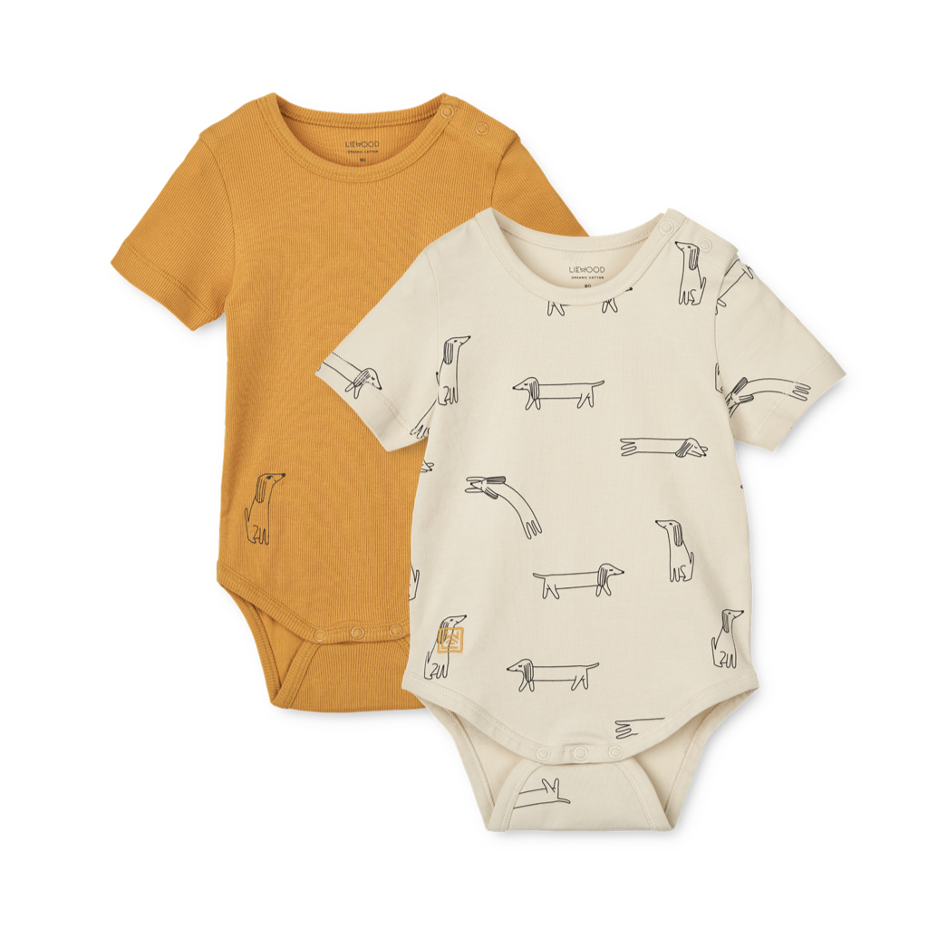 LIEWOOD - 2 Pack Short-Sleeve Bodysuit (Dog/Yellow)