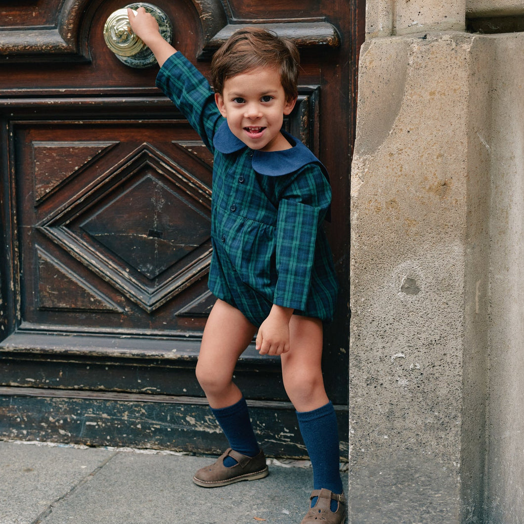 [預購] Maison Marelle - 綁帶領包屁衣 BAC - Tartan Green & Blue