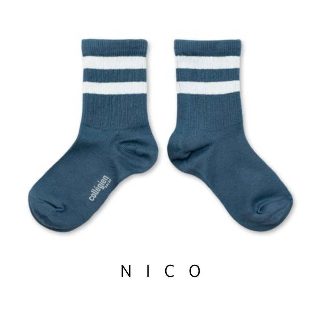 Collegien | Nico - Varsity Crew Socks (Blue Cendre)