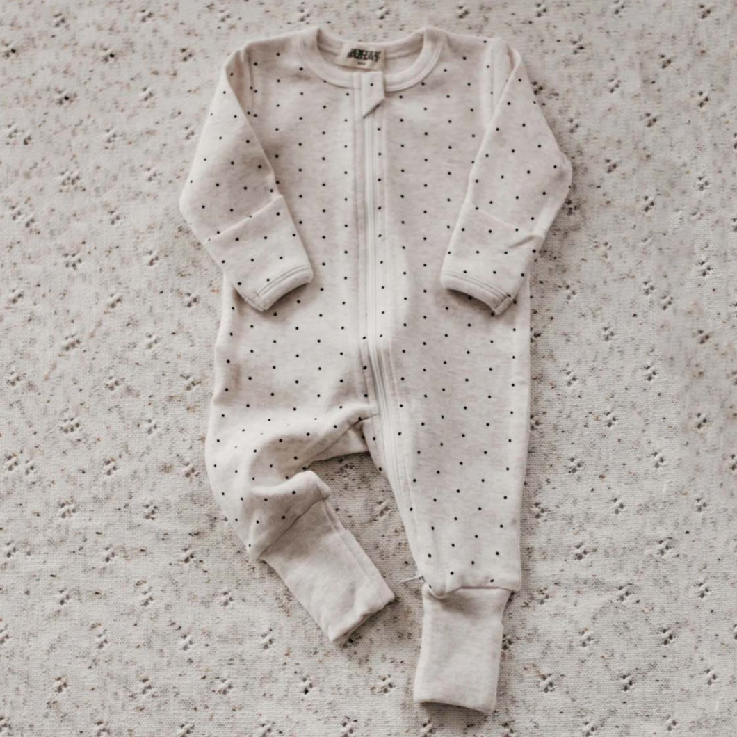 Oatmeal Dotty Zip Up Jumpsuit