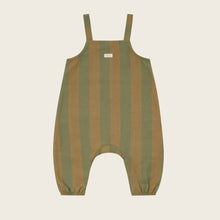 Load image into Gallery viewer, Green and brown striped overalls on a white background
