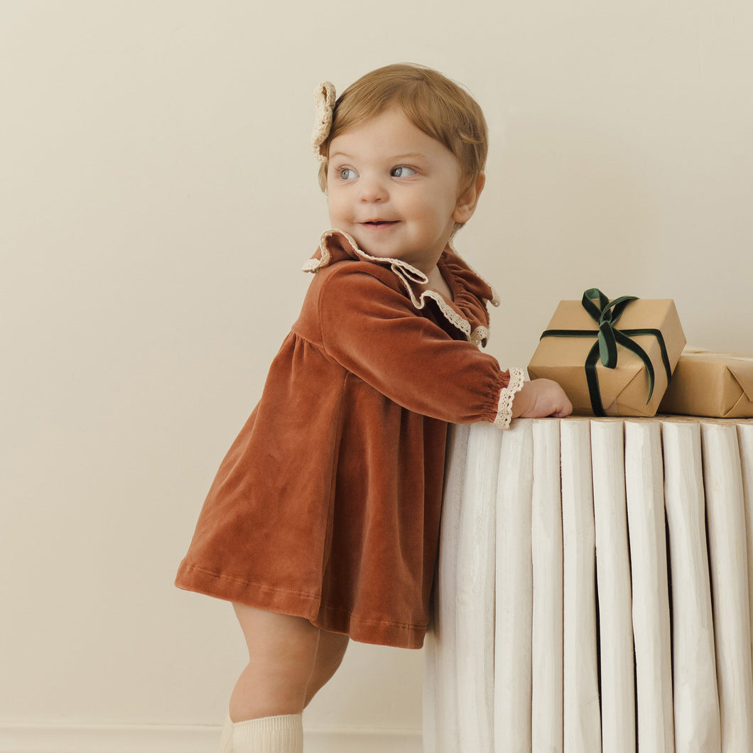 [🎄] Quincy Mae - Velour Baby Dress (Cranberry)