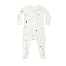 Load image into Gallery viewer, White baby onesie with red patterns on a white background

