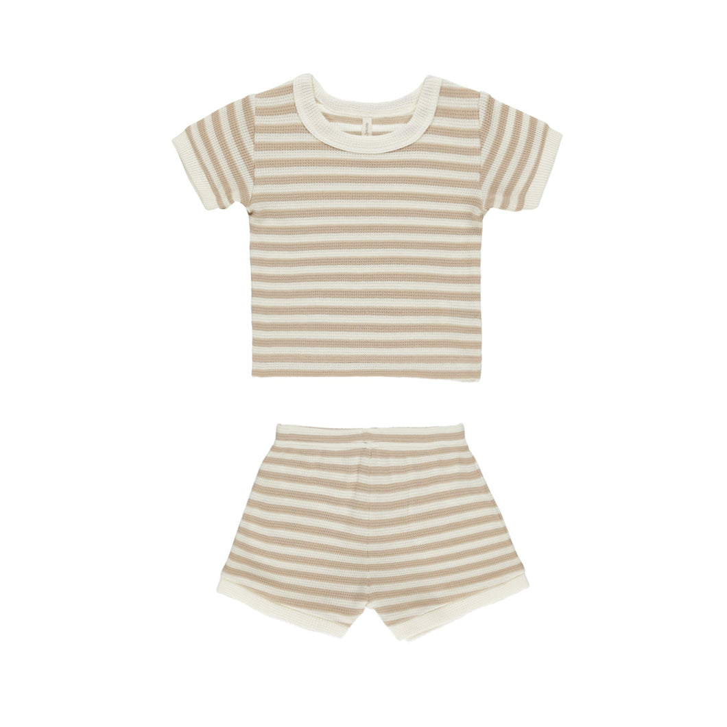Quincy Mae - Waffle Shortie Set (Oat Stripe)