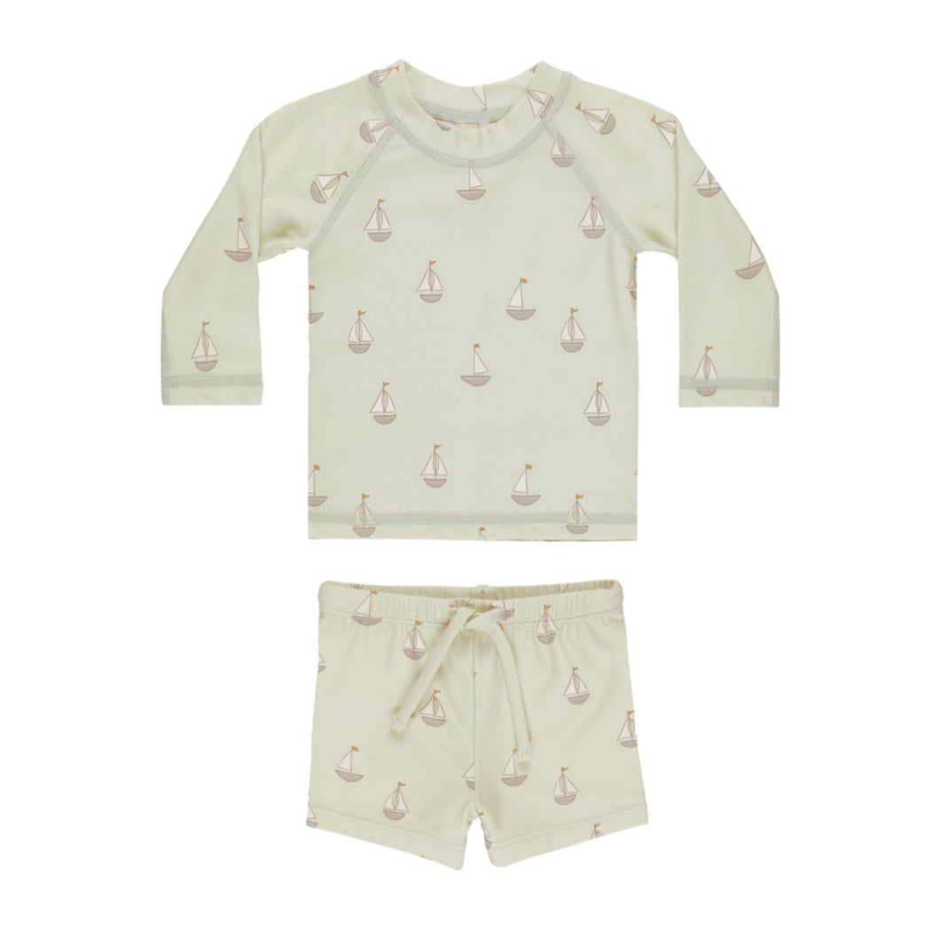 Quincy Mae - Finn Rashguard Short Set (Sailboats)
