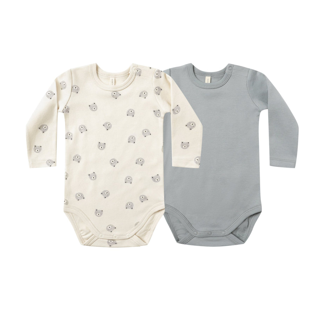 Quincy Mae - 2 PK Bodysuit (Bears, Steel Blue)