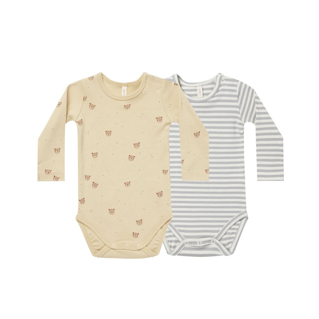 Quincy Mae - Bodysuit 2 PK (Bears, Dusty Blue)