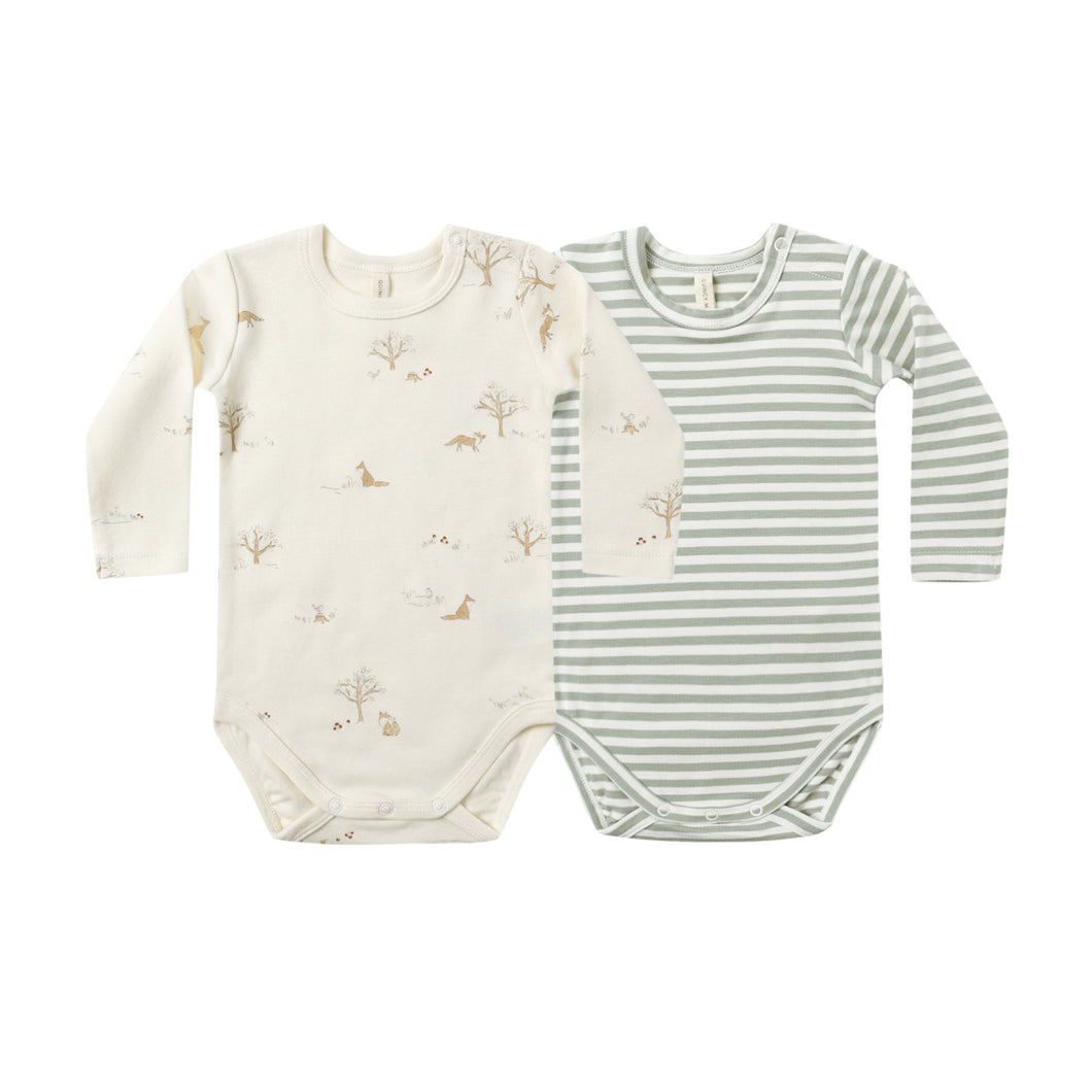 Quincy Mae - 2PK Bodysuit (Fox land, Fern stripe)