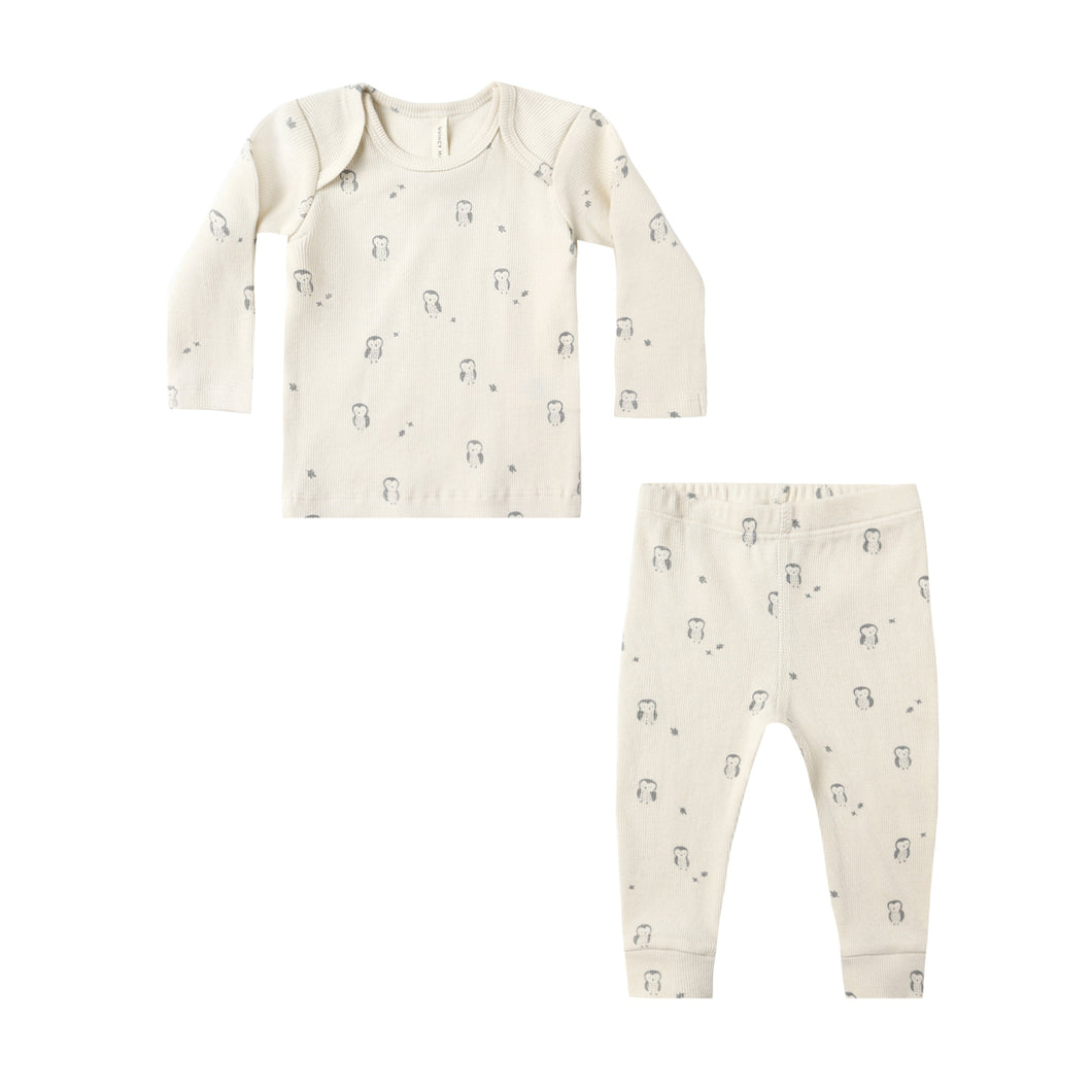 Quincy Mae - Ribbed Tee + Legging Set (Owls)