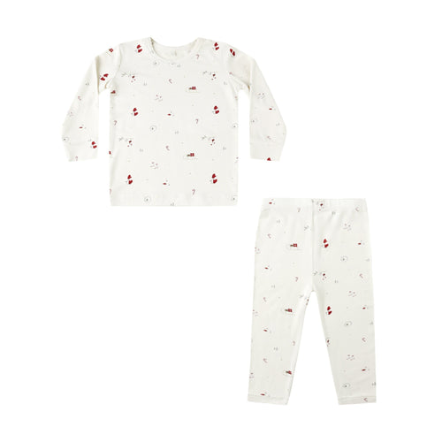 Children's pajama set with long-sleeve top and pants on a white background