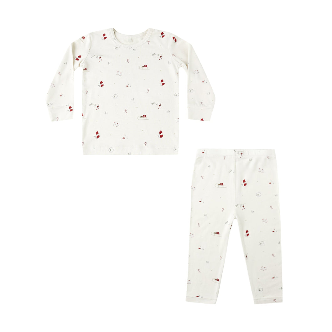 Children's pajama set with long-sleeve top and pants on a white background