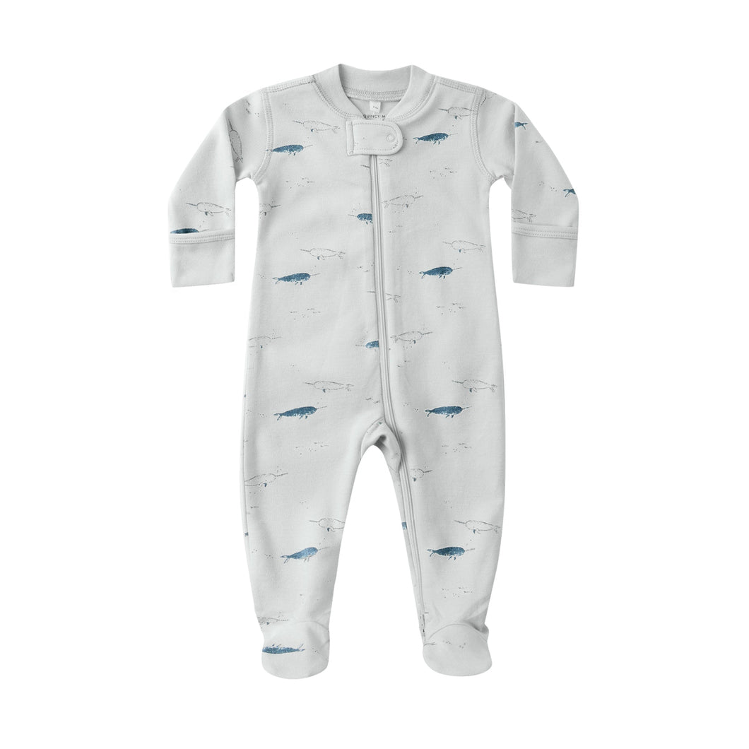 Quincy Mae - Zip Long Sleeve Footie (Narwhals)