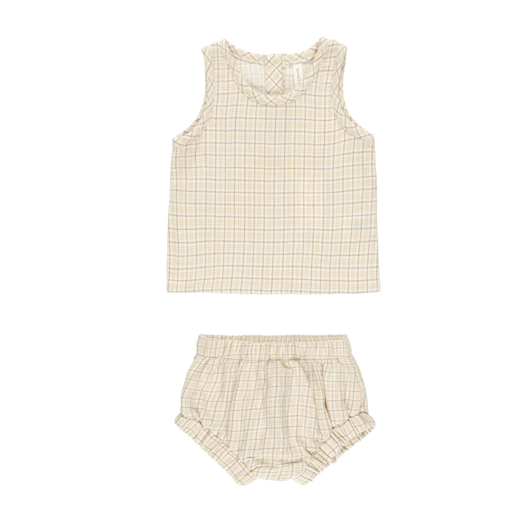 Quincy Mae - Woven Tank + Short Set || Yellow Plaid
