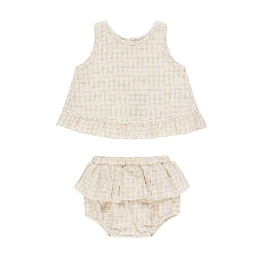 Quincy Mae - Ruffled Tulip Top + Bloomer Set || Oat Check