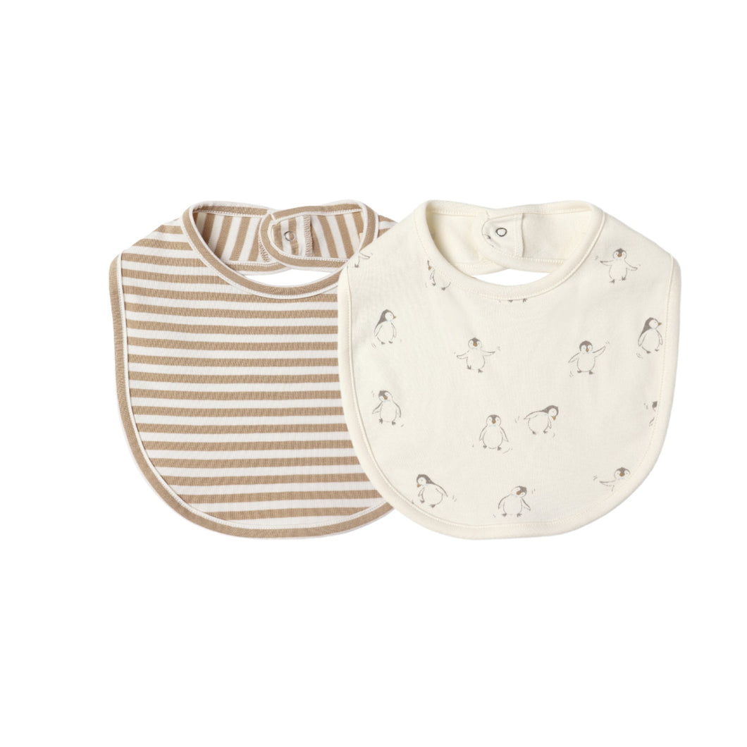 Quincy Mae -  2PK Bib (Gold Strip, Penguins)