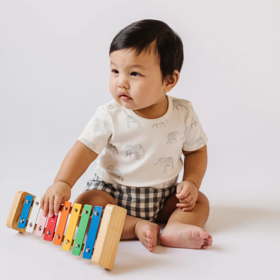Pehr - Short-Sleeve Elephant Bodysuit 3-6M