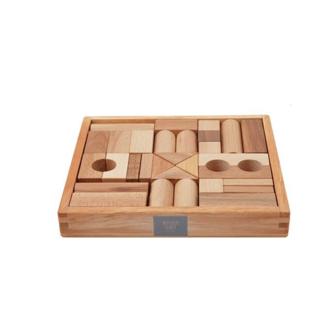 Wooden Story - Wooden Natural Blocks in Tray 30 PCS