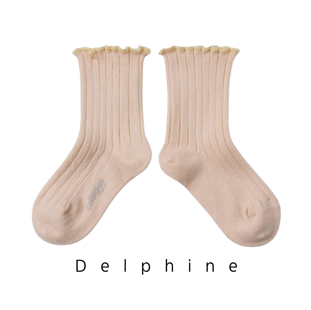 Collegien | Delphine - Lettuce Trim Ribbed Socks (Sorbet)