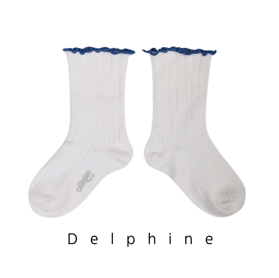 Collegien | Delphine - Lettuce Trim Ribbed Socks (Blanc Neige)